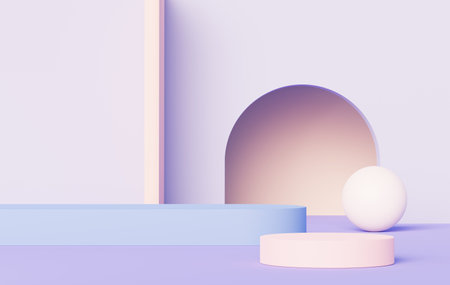 3d render abstract display podium platform for  product presentation and advertising. Minimal scene backdrop with clean design. Vacant pedestal for mock up. Empty stage with pastel color for cosmetic.の写真素材