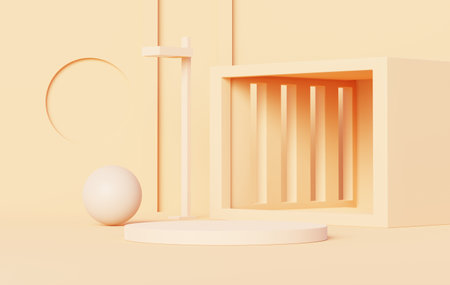 3d render abstract display podium platform for product presentation and advertising. Minimal scene backdrop with clean design. Vacant pedestal for mock up. Empty stage with pastel color for cosmetic.の写真素材