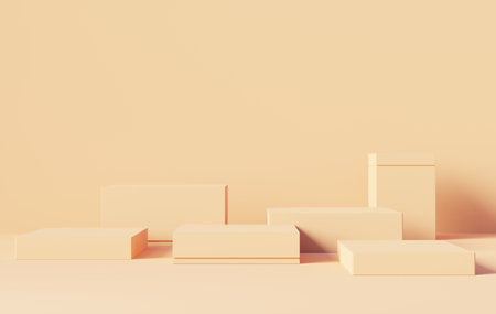 3d render abstract display podium platform for product presentation and advertising. Minimal scene backdrop with clean design. Vacant pedestal for mock up. Empty stage with pastel color for cosmetic.の写真素材