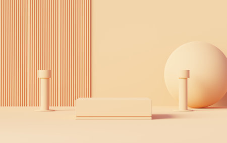 3d render abstract display podium platform for product presentation and advertising. Minimal scene backdrop with clean design. Vacant pedestal for mock up. Empty stage with pastel color for cosmetic.の写真素材