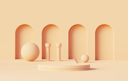 3d render abstract display podium platform for product presentation and advertising. Minimal scene backdrop with clean design. Vacant pedestal for mock up. Empty stage with pastel color for cosmetic.の写真素材