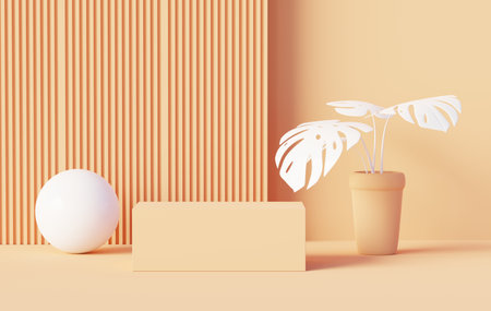 Podium backgrounds stage platform for product presentation and mock up. Minimal scene backdrop with clean design. Vacant pedestal for mock up. Empty stage with pastel color for cosmetic. 3D render.の写真素材
