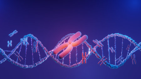 DNA spiral structure. DNA Helix complementary strand of  Sequences genetic code or genome. Gene expression. nucleotide database. The Central Dogma process of transcription and translation. 3D Render.の写真素材