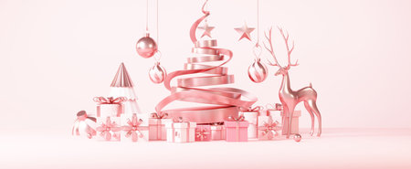 Christmas backgrounds with podium stage platform in minimal New year event theme. Merry Christmas scene for product display mock up banner. Empty stand pedestal decor in Xmas winter scene. 3D render.の写真素材