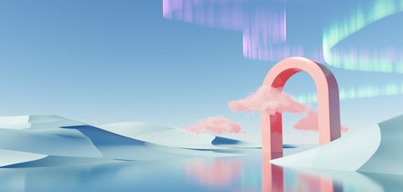 Surreal Beautiful Dream land background. Abstract Dune in winter season landscape with geometric...