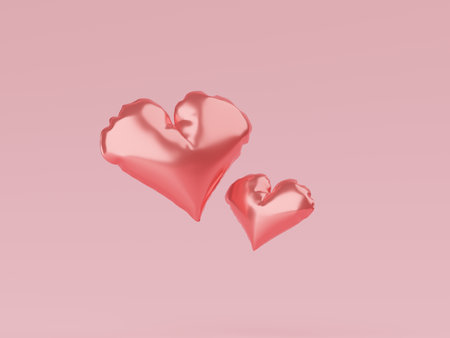 3D render, lovely heart floating on the air minimal sweet love scene decoration greeting cards, webpage banner, social media, Cute lovely heart background. Love day's design style. Valentines Day.の写真素材