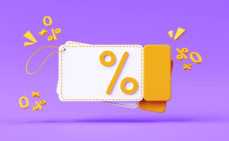 3d render, Coupon voucher discounts for shopping or online shopping, tickets for sales promotion, promo code offer, special price discounts for use, flash sale hour, purchase product.の写真素材