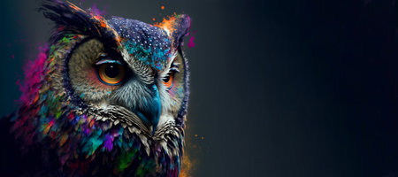 Abstract animal Owl portrait with colorful double exposure paint with Generative AI.の素材