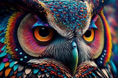 Abstract animal Owl portrait with colorful double exposure paint with Generative AI.の素材