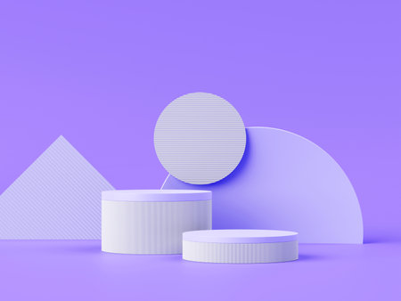 3D Render, Minimal Realistic pastel Display Podium for Product Mock up or Cosmetics Presentation in colorful pastel Studio, Cylinder pedestal showcase scene, geometric shapes background.の写真素材