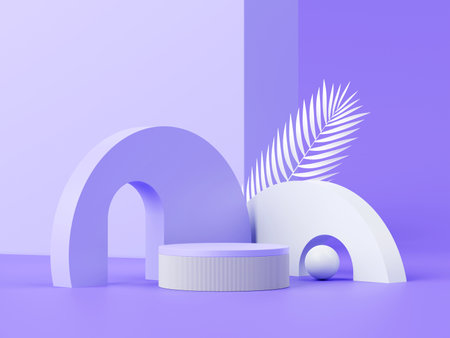 3D Render, Minimal Realistic pastel Display Podium for Product Mock up or Cosmetics Presentation in colorful pastel Studio, Cylinder pedestal showcase scene, geometric shapes background.の写真素材