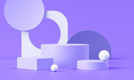 3D Render, Minimal Realistic pastel Display Podium for Product Mock up or Cosmetics Presentation in colorful pastel Studio, Cylinder pedestal showcase scene, geometric shapes background.の写真素材