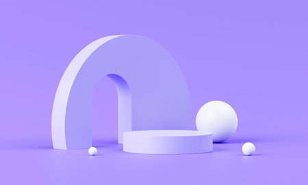 3D Render, Minimal Realistic pastel Display Podium for Product Mock up or Cosmetics Presentation in colorful pastel Studio, Cylinder pedestal showcase scene, geometric shapes background.の写真素材