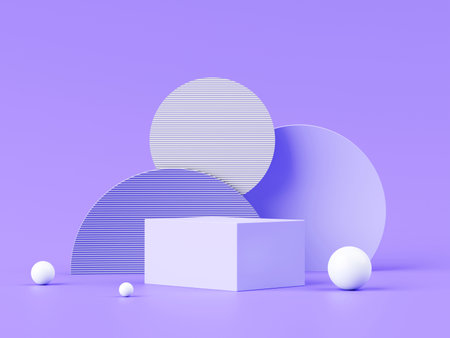 3D Render, Minimal Realistic pastel Display Podium for Product Mock up or Cosmetics Presentation in colorful pastel Studio, Cylinder pedestal showcase scene, geometric shapes background.の写真素材