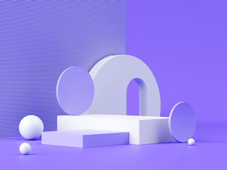 3D Render, Minimal Realistic pastel Display Podium for Product Mock up or Cosmetics Presentation in colorful pastel Studio, Cylinder pedestal showcase scene, geometric shapes background.の写真素材