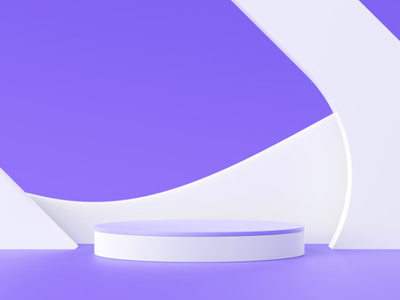 3D Render, Minimal Realistic pastel Display Podium for Product Mock up or Cosmetics Presentation in colorful pastel Studio, Cylinder pedestal showcase scene, geometric shapes background.の写真素材
