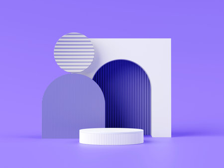 3D Render, Minimal Realistic pastel Display Podium for Product Mock up or Cosmetics Presentation in colorful pastel Studio, Cylinder pedestal showcase scene, geometric shapes background.の写真素材