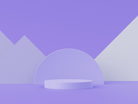 3D Render, Minimal Realistic pastel Display Podium for Product Mock up or Cosmetics Presentation in colorful pastel Studio, Cylinder pedestal showcase scene, geometric shapes background.の写真素材