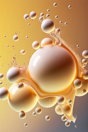 Abstract Cosmetics Essence molecule, collagen, Vitamin or Serum drop water for moisturizer. Liquid molecule chemical structure on water background. Cosmetics power treatment. Generative AI.の素材