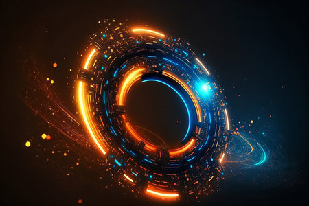 Motion of line speed and power or light trails. High-speed light with curve movement beam. 5G Technology fast and futuristic background. Abstract motion blur. Generative AI.の素材