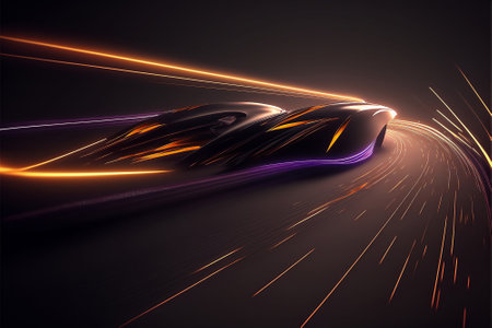 Motion of line speed and power or light trails. High-speed light with curve movement beam. 5G Technology fast and futuristic background. Abstract motion blur. Generative AI.の素材