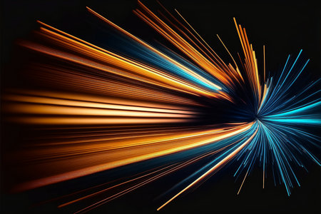 Motion of line speed and power or light trails. High-speed light with curve movement beam. 5G Technology fast and futuristic background. Abstract motion blur. Generative AI.の素材