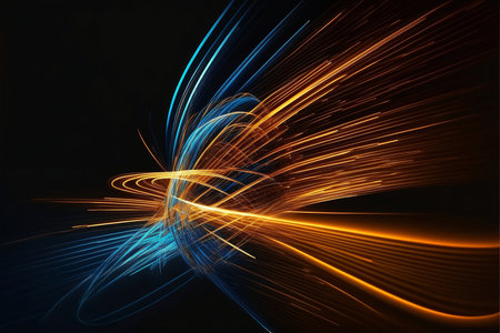 Motion of line speed and power or light trails. High-speed light with curve movement beam. 5G Technology fast and futuristic background. Abstract motion blur. Generative AI.の素材