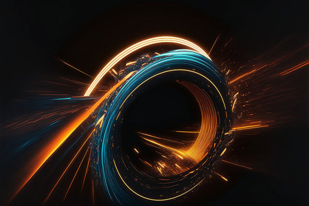Motion of line speed and power or light trails. High-speed light with curve movement beam. 5G Technology fast and futuristic background. Abstract motion blur. Generative AI.の素材