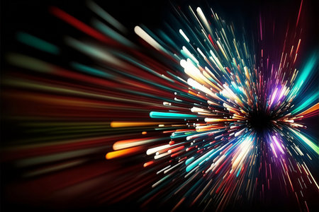 Motion of line speed and power or light trails. High-speed light with curve movement beam. 5G Technology fast and futuristic background. Abstract motion blur. Generative AI.の素材