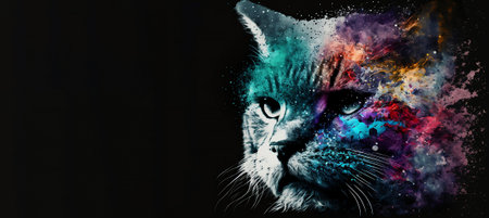 Abstract animal Cat portrait with colorful double exposure paint. Generative AI.の素材