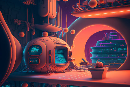 Night city Cyber punk landscape concept. Light glowing on dark scene. Night life. Technology network for 5g. Beyond generation and futuristic of Sci-Fi Capital city and building scene. Generative AI.の素材