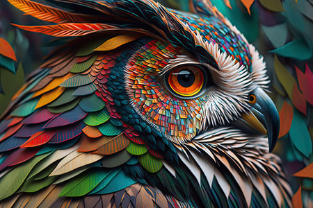 Abstract animal Owl portrait with colorful double exposure paint with Generative AI.の素材