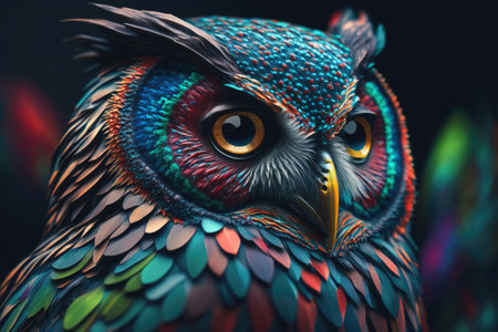 Abstract animal Owl portrait with colorful double exposure paint with Generative AI.の素材