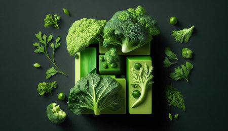 Healthy of varies raw organic vegetables with vegetarian concept, fresh ingredients for cook and meals, high vitamin and minerals, green hydroponics plants, with Generative Ai.の素材
