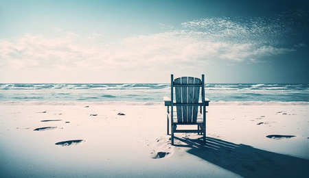Summer vacation, tropical beach with blue sky and sea for relaxation, panoramic beach background, summer holiday with beautiful nature sand, sunlight, ocean water with Generative AI.の素材