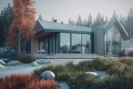 Modern Nordic house style fro exterior view, Architecture design for family, personal house for relaxing after work, beautiful sweet home with Generative Ai.の素材