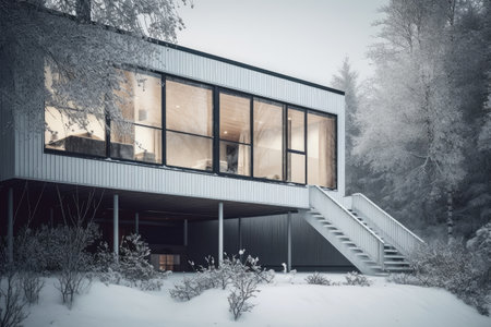 Modern Nordic house style fro exterior view, Architecture design for family, personal house for relaxing after work, beautiful sweet home with Generative Ai.の素材