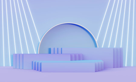 3D Render, Minimal Realistic pastel Display Podium for Product Mock up or Cosmetics Presentation in colorful pastel Studio, Cylinder pedestal showcase scene, geometric shapes background.の写真素材
