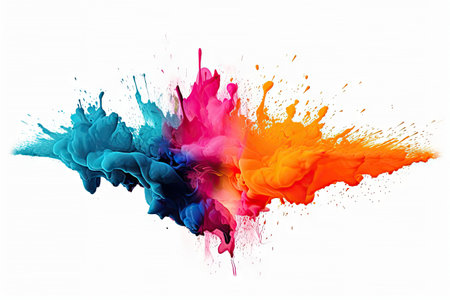 Abstract colorful splatter, paint, brush strokes watercolor, stain grunge isolated on white background, colored spray, variety of colors, with Generative AI.の素材