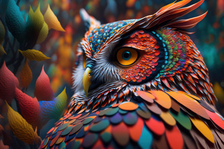Abstract animal Owl portrait with colorful double exposure paint with Generative AI.の素材
