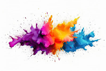 Abstract colorful splatter, paint, brush strokes watercolor, stain grunge isolated on white background, colored spray, variety of colors, with Generative AI.の素材