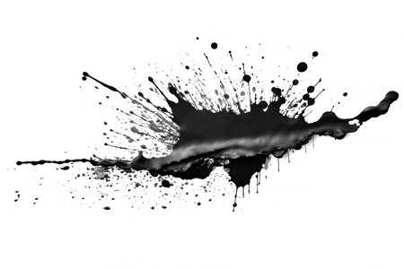 Abstract black in splash, paint, brush strokes, stain grunge isolated on white background, Japanese style with Generative AI.の素材