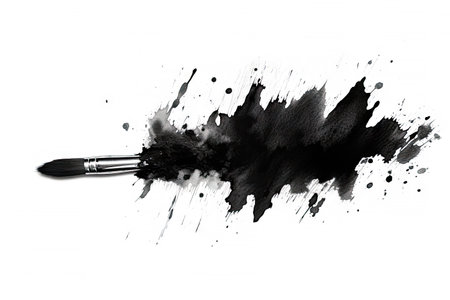 Abstract black in splash, paint, brush strokes, stain grunge isolated on white background, Japanese style with Generative AI.の素材