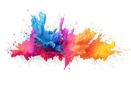 Abstract colorful splatter, paint, brush strokes watercolor, stain grunge isolated on white background, colored spray, variety of colors, with Generative AI.の素材
