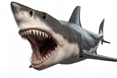 Great white Shark the famous predator in the ocean isolated on white background, marine animal, clip art, diversity of animals, with Generative AI.の素材