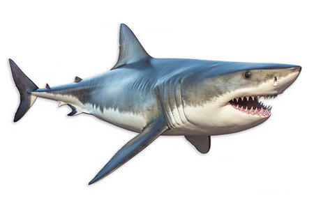 Great white Shark the famous predator in the ocean isolated on white background, marine animal, clip art, diversity of animals, with Generative AI.の素材