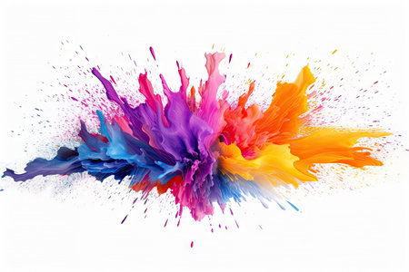 Abstract colorful splatter, paint, brush strokes watercolor, stain grunge isolated on white background, colored spray, variety of colors, with Generative AI.の素材
