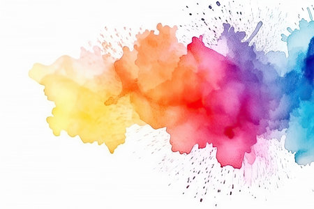 Abstract colorful splatter, paint, brush strokes watercolor, stain grunge isolated on white background, colored spray, variety of colors, with Generative AI.の素材