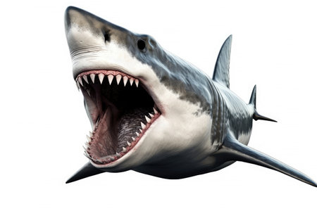 Great white Shark the famous predator in the ocean isolated on white background, marine animal, clip art, diversity of animals, with Generative AI.の素材