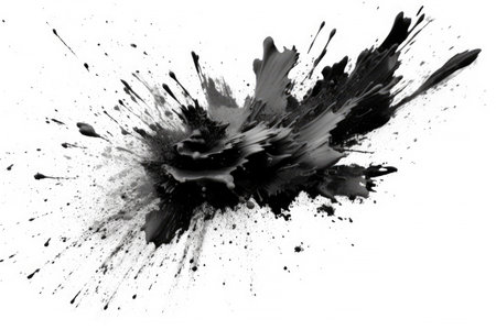 Abstract black in splash, paint, brush strokes, stain grunge isolated on white background, Japanese style with Generative AI.の素材
